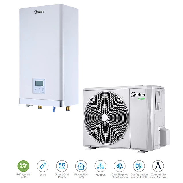 Midea M-Thermur A 10 Ensemble Pompe à Chaleur Air/Eau 1000W Classe A Blanc